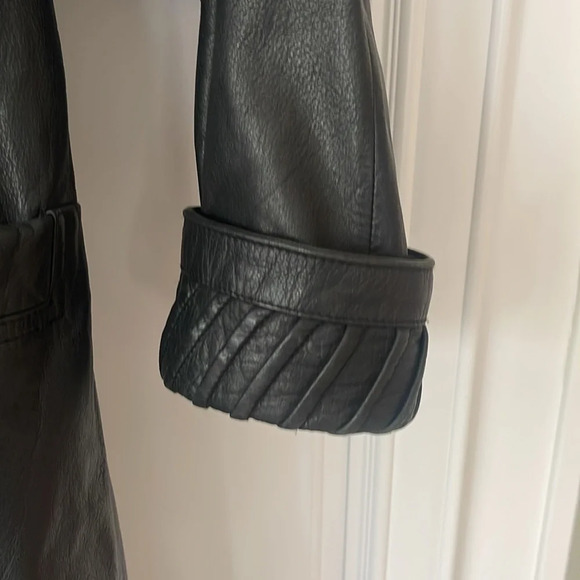 VTG Jacqueline Ferrar Maxi trench Coat long black Leather 90's lined Small - Picture 7 of 17